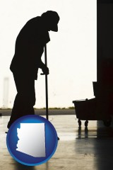 arizona map icon and a janitor silhouette