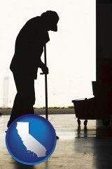 california map icon and a janitor silhouette