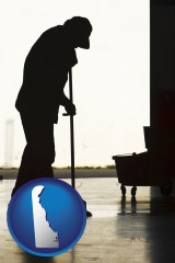 delaware map icon and a janitor silhouette
