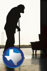 texas map icon and a janitor silhouette