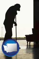 washington map icon and a janitor silhouette